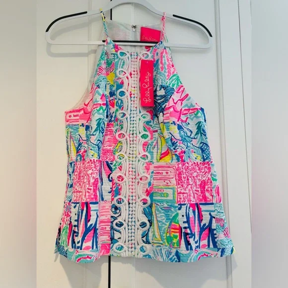 LILLY PULITZER’S PEARL TOP in POPUP SUMMER REMIX PATCH, Size 12 •NWT• - Picture 2 of 5